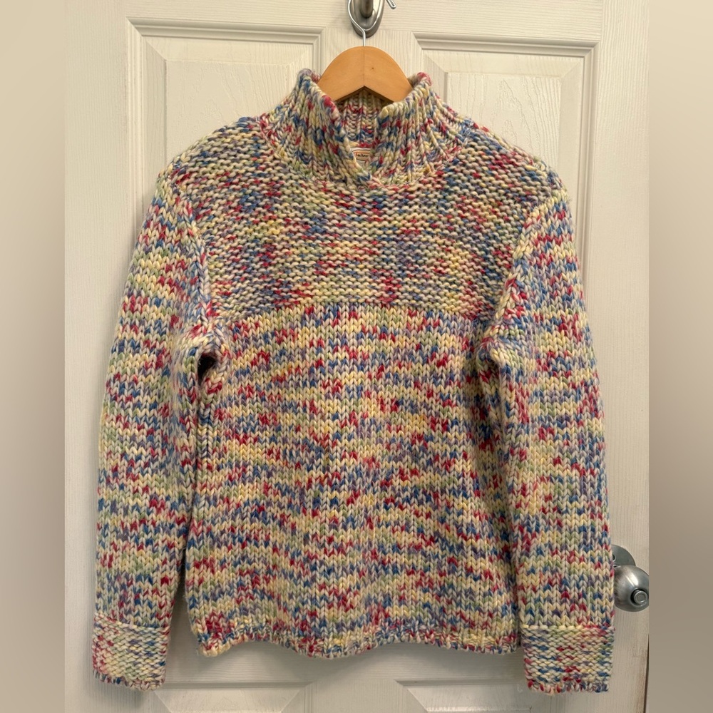Talbots Vintage Chunky Knit Wool Blend Multicolor Pastel Sweater Small